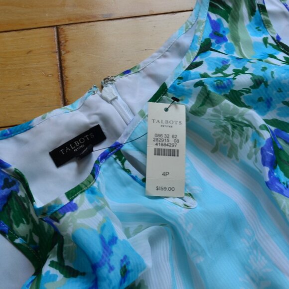 Talbots Floral Blue and Green Fit and Flare Dress Size 4P NWT - Picture 5 of 11